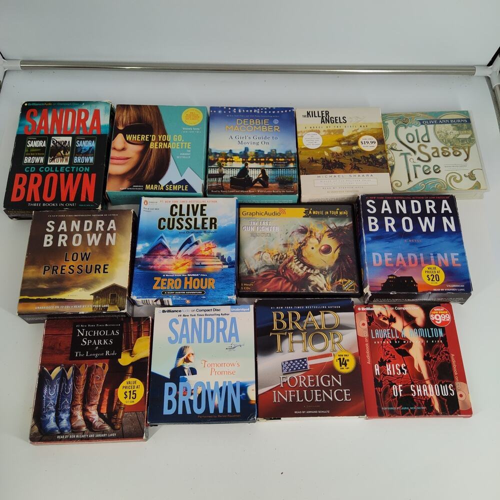 Lot of 14 CD Suspense & Misc Fiction Audiobooks Sandra Brown Cussler & more